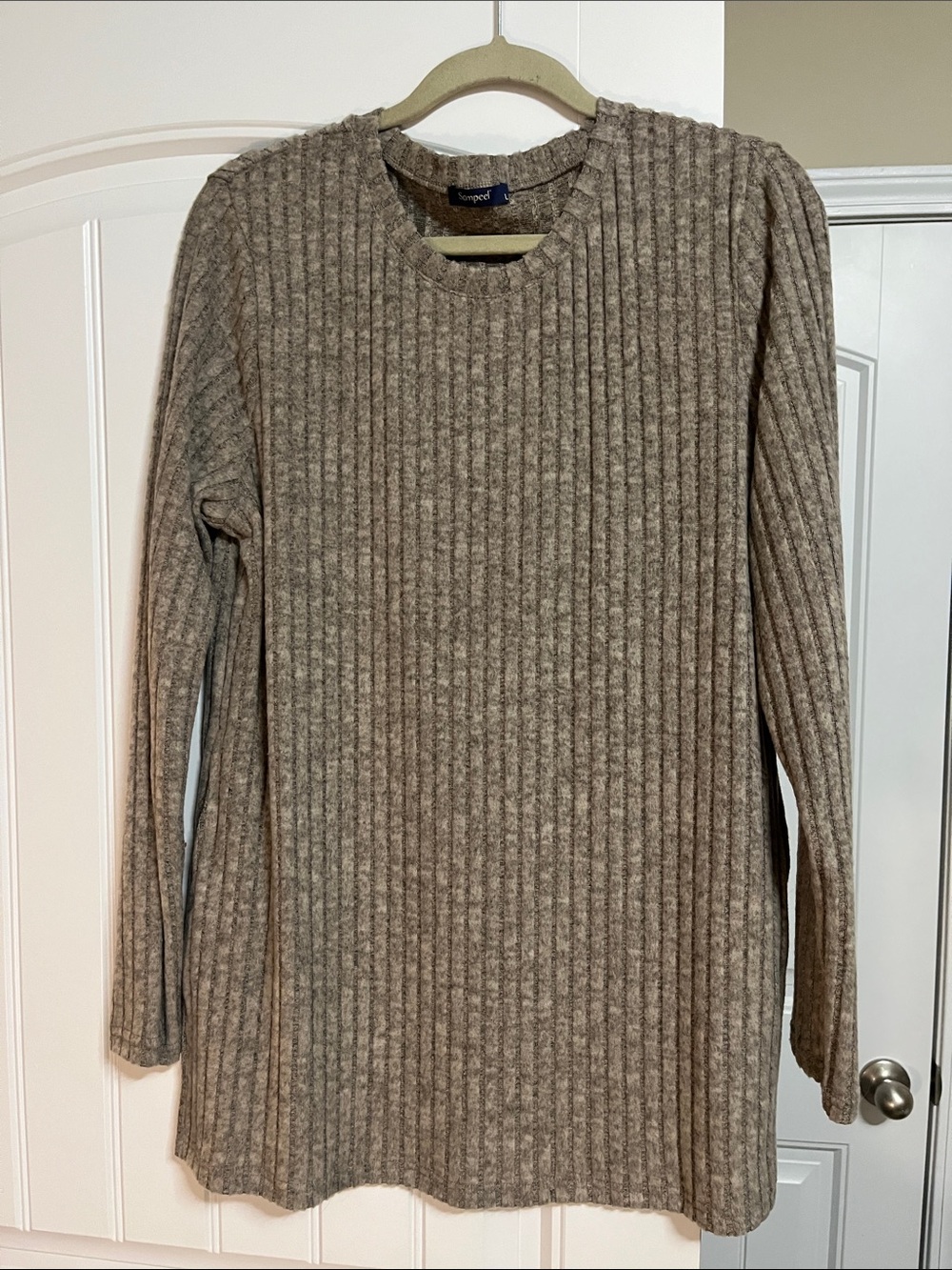 Long Ribbed Crewneck Sweater - Taupe